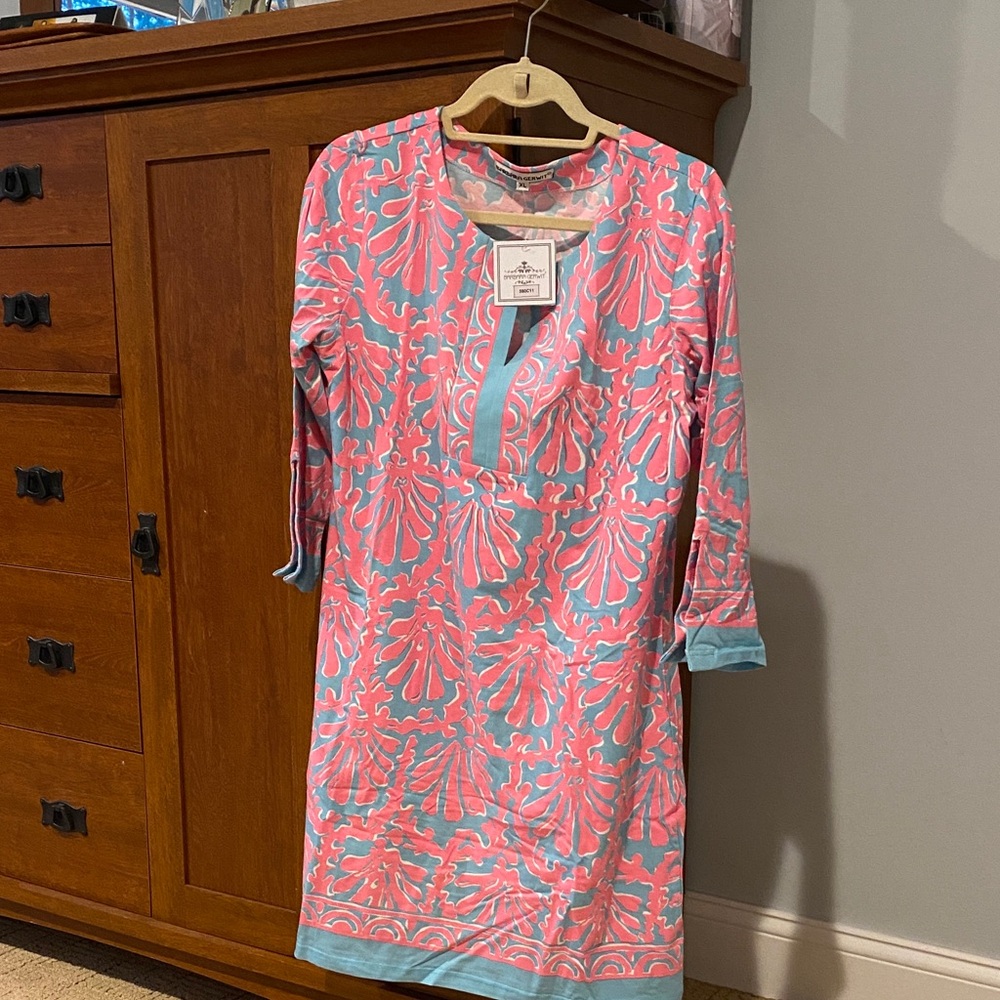 Elegant pink and Blue Long Sleeve Dress